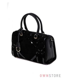 Купить сумку женскую черную с отделкой из замши и лака впереди от Фарфалла Россо - арт.91692